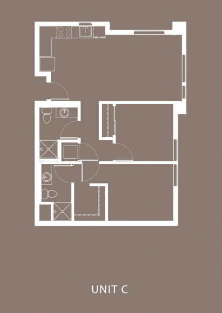 Floor plan for 2 beds, 2 baths, 854 sqft